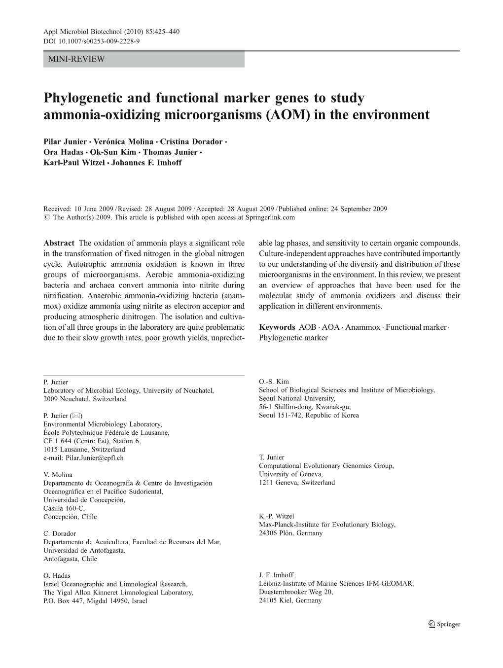 Phylogenetic and Functional Marker Genes to Study Ammonia-Oxidizing Microorganisms (AOM) in the Environment