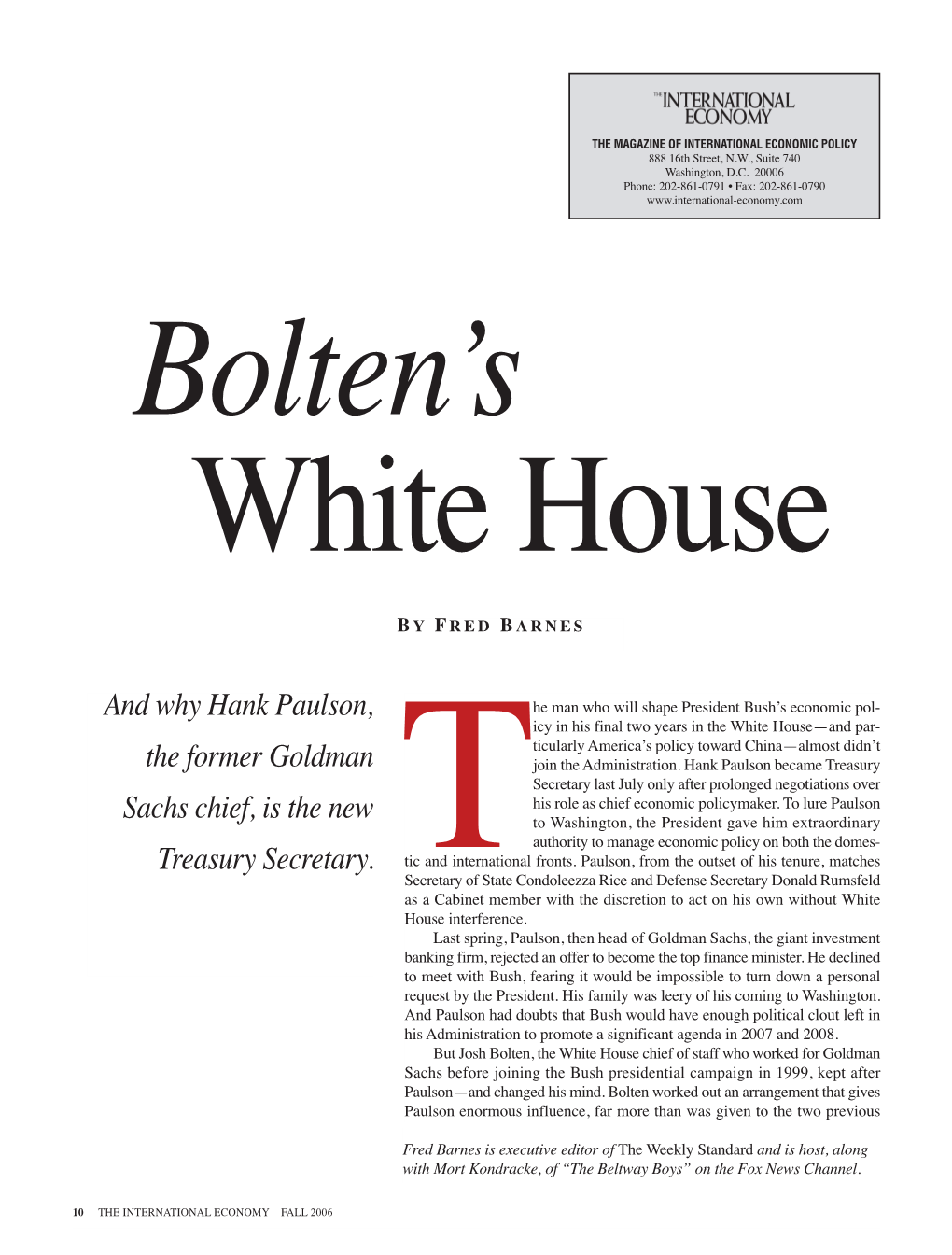 Bolton's White House