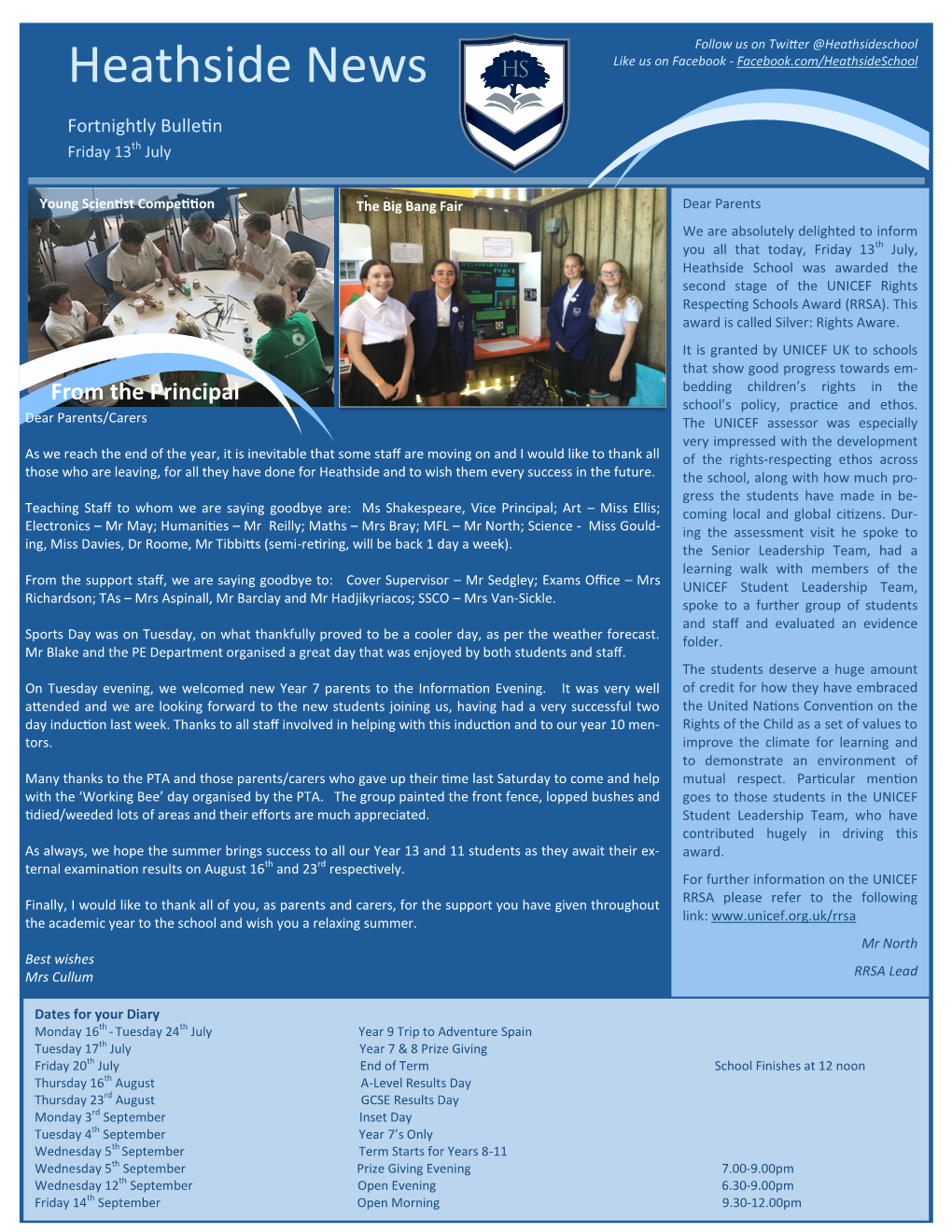 Heathside News Like Us on Facebook - Facebook.Com/Heathsideschool