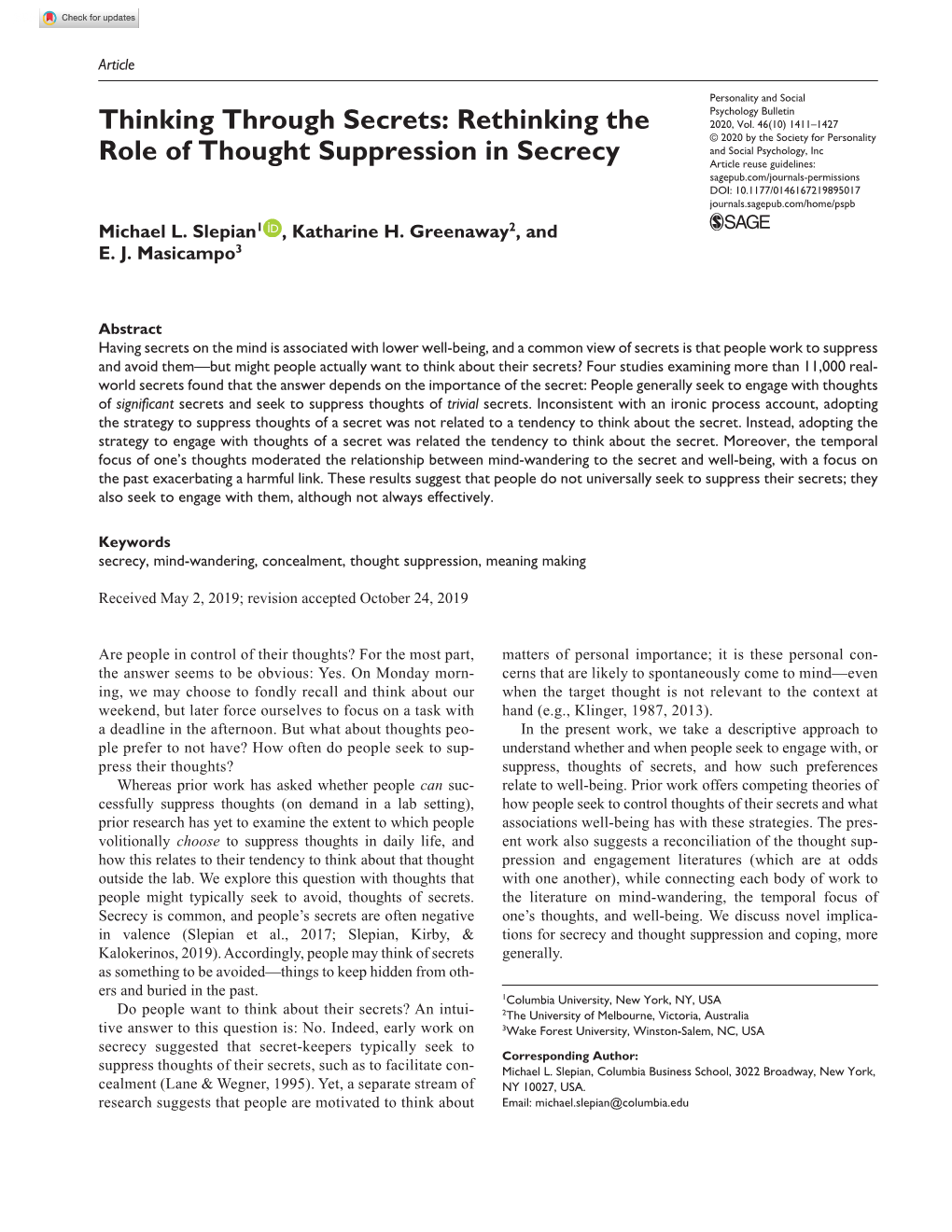 Thinking Through Secrets: Rethinking the Role of Thought Suppression in Secrecy