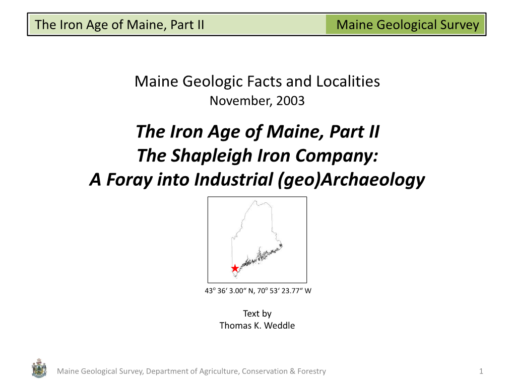 The Iron Age of Maine, Part II Maine Geological Survey