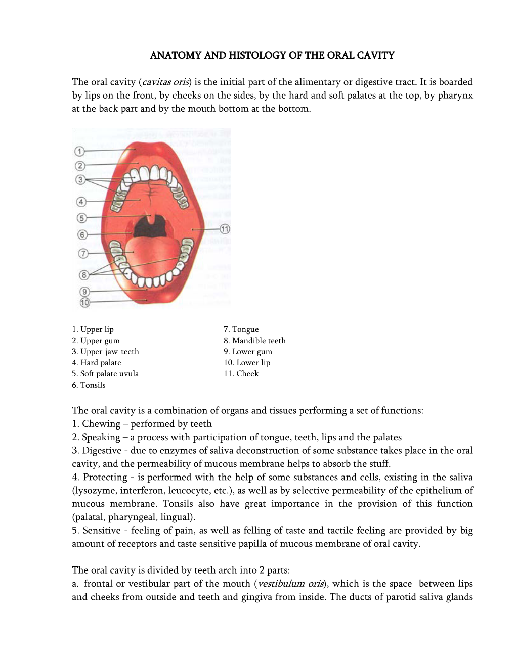 Cavitas Oris) Is the Initial Part of the Alimentary Or Digestive Tract