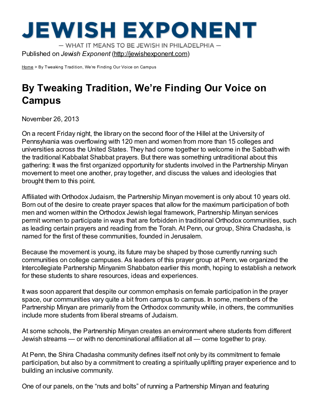 By Tweaking Tradition, We're Finding Our Voice on Campus