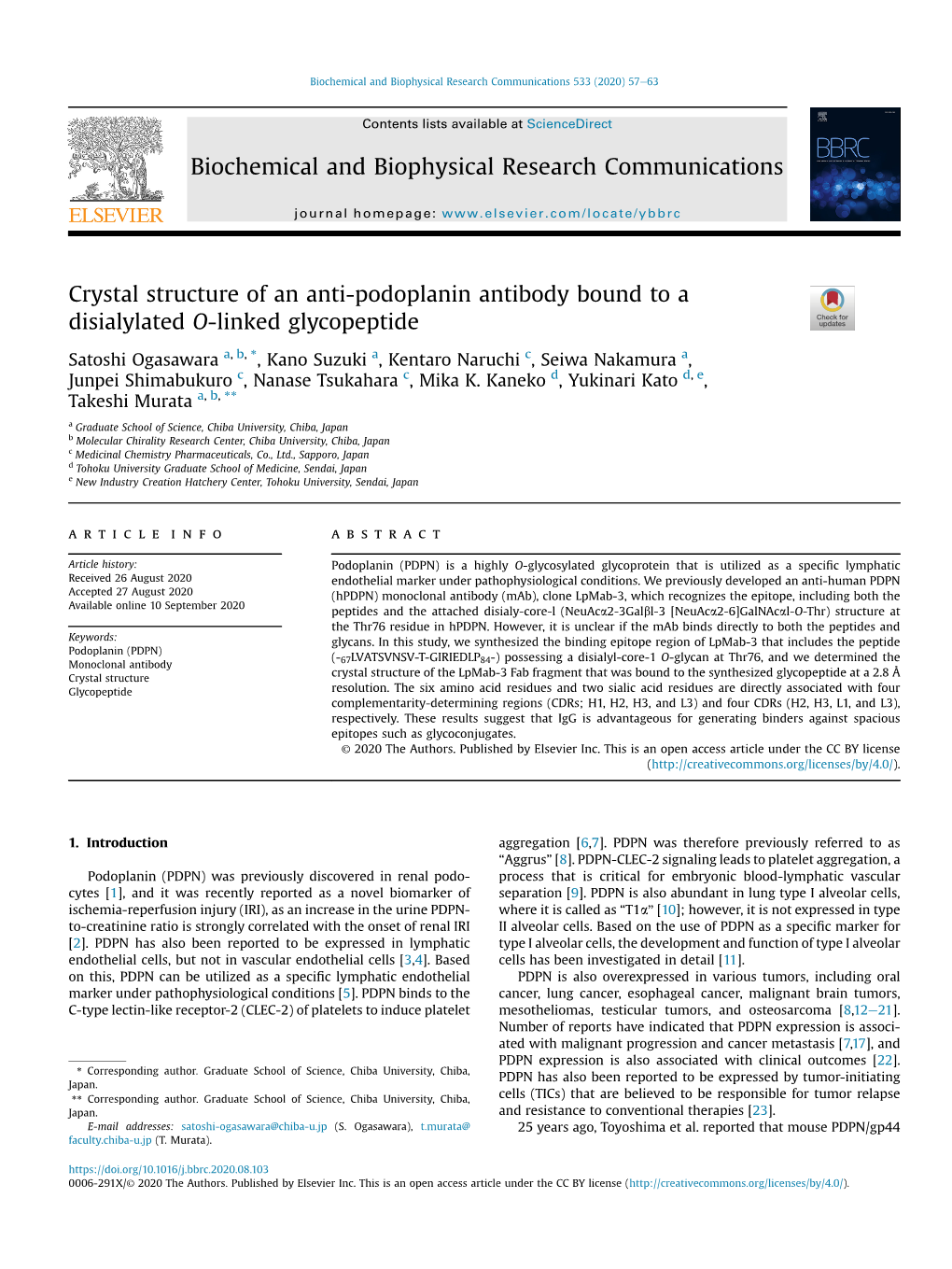 Crystal Structure of an Anti-Podoplanin Antibody Bound to a Disialylated O-Linked Glycopeptide