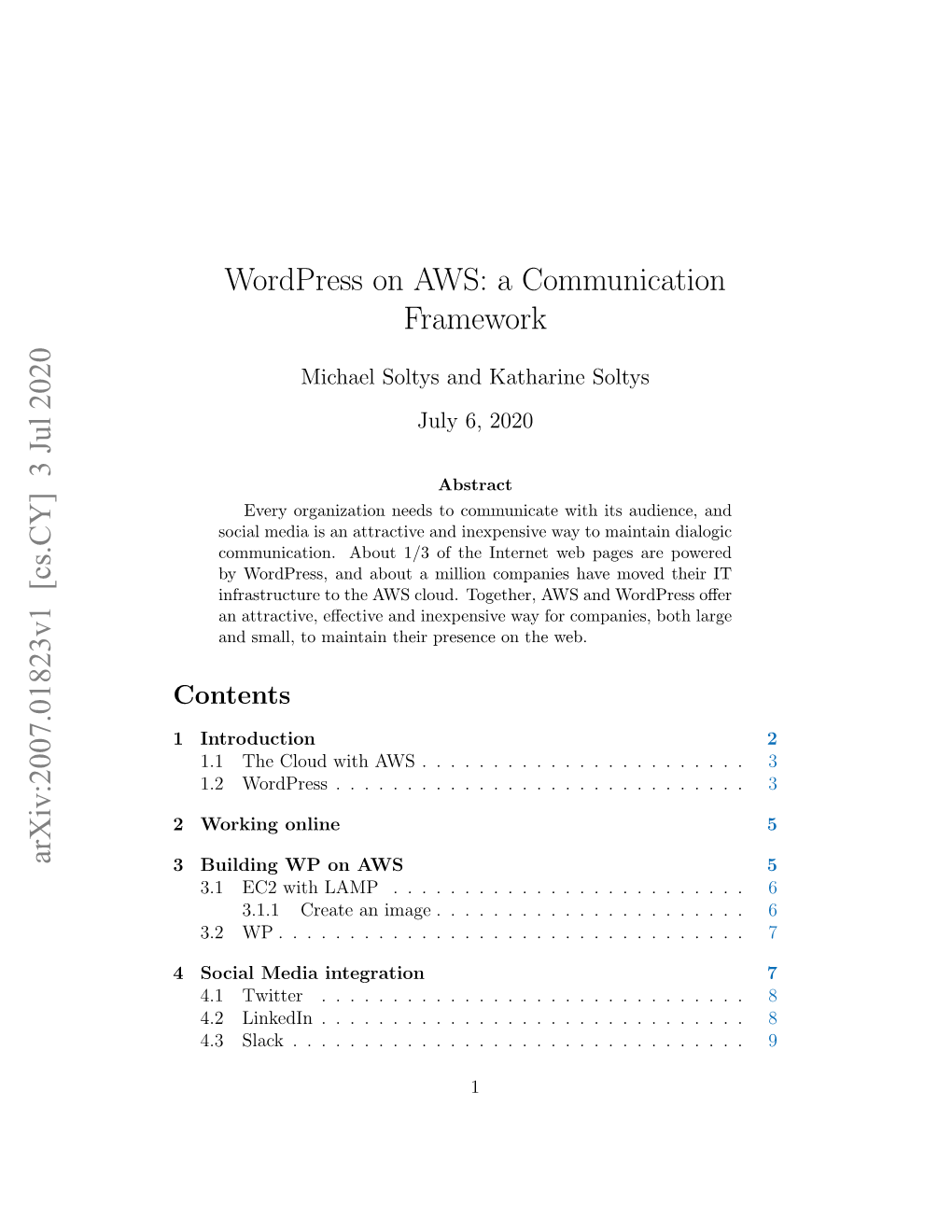 Wordpress on AWS: a Communication Framework Arxiv:2007.01823V1