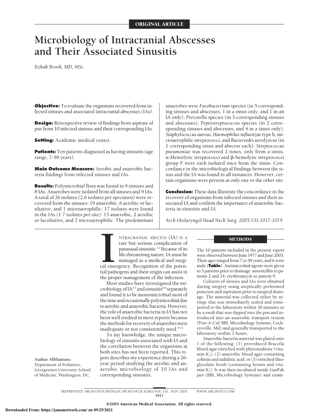 Microbiology of Intracranial Abscesses and Their Associated Sinusitis