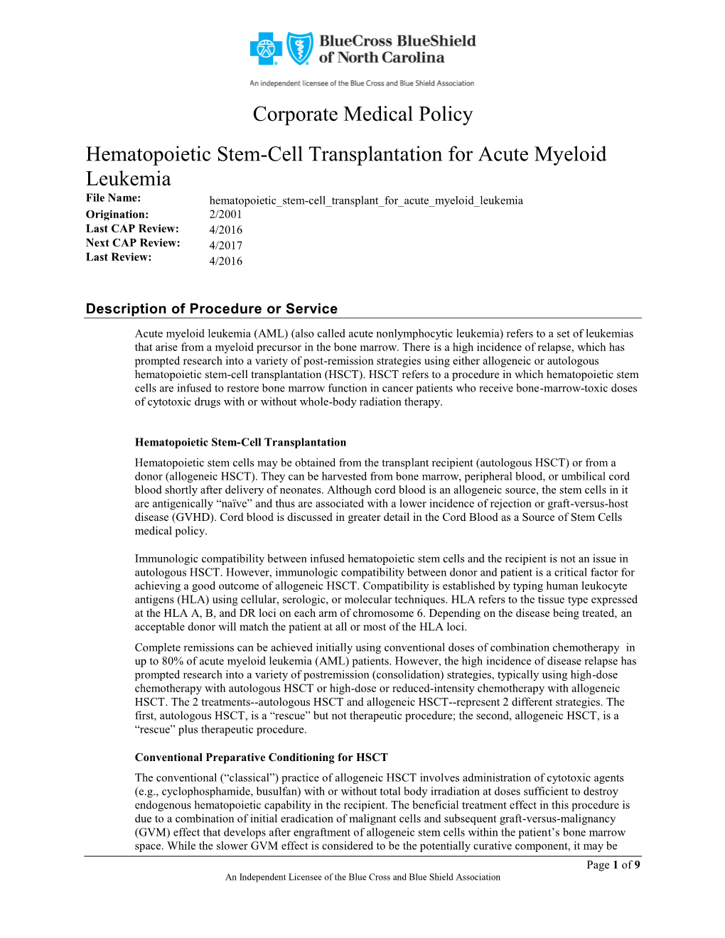 Hematopoietic Stem-Cell Transplantation for Acute Myeloid