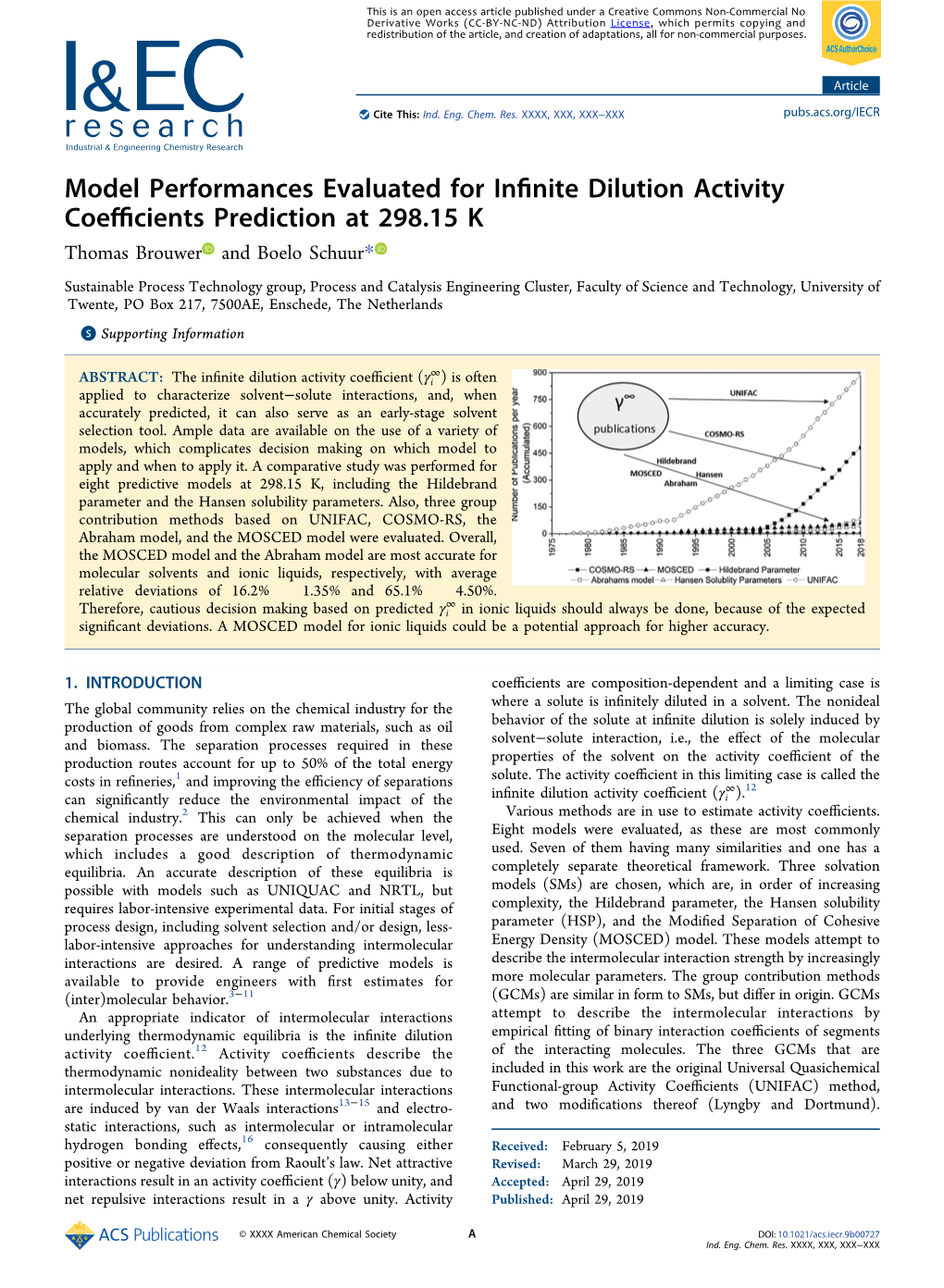 Model Performances Evaluated for Infinite Dilution Activity Coefficients