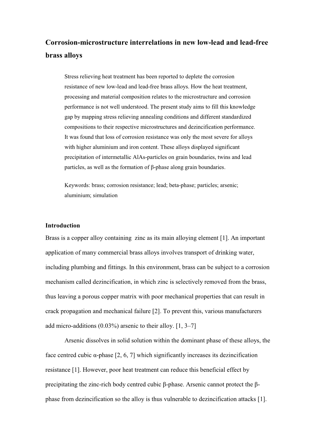 Corrosion-Microstructure Interrelations in New Low-Lead and Lead-Free Brass Alloys