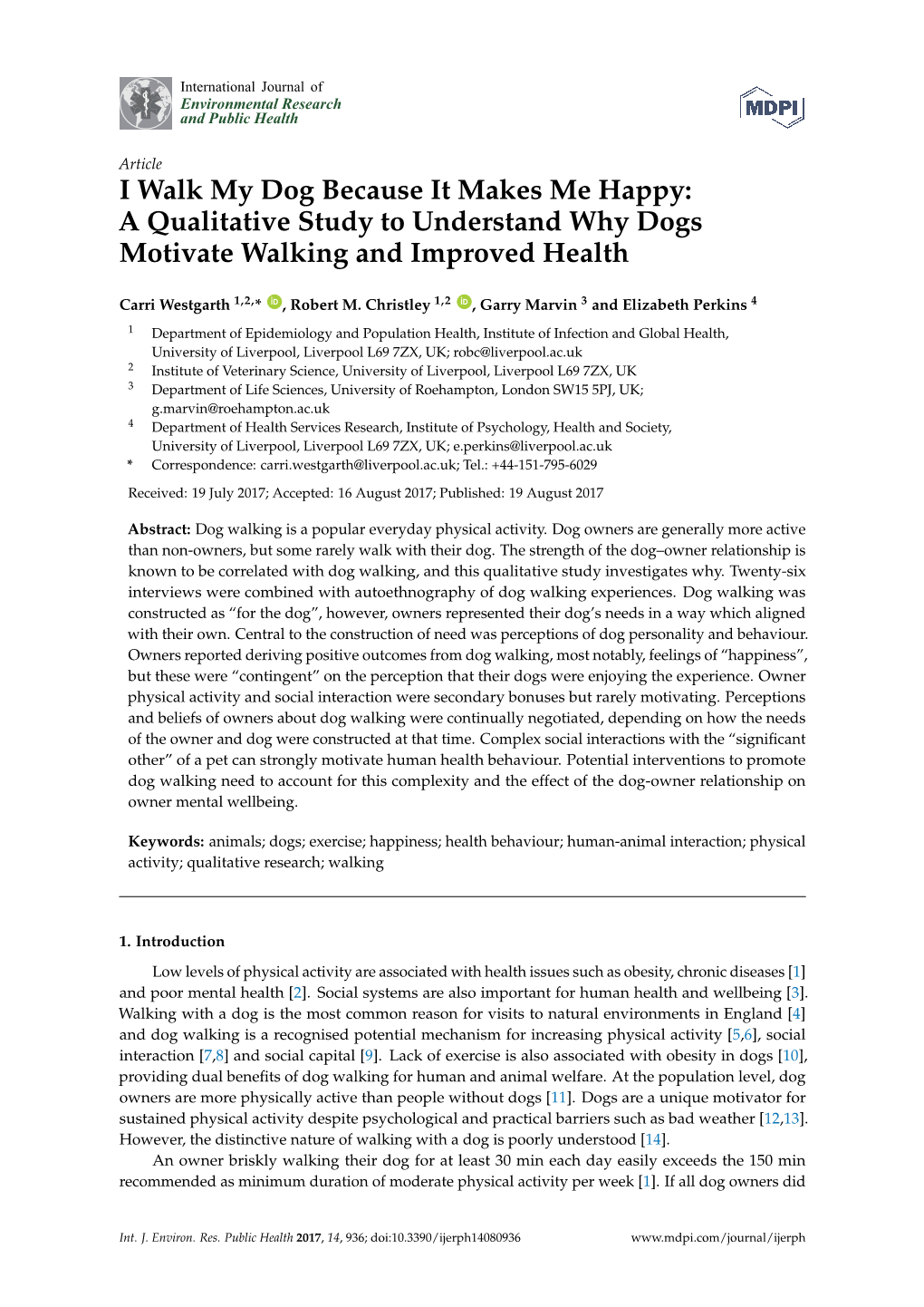 A Qualitative Study to Understand Why Dogs Motivate Walking and Improved Health