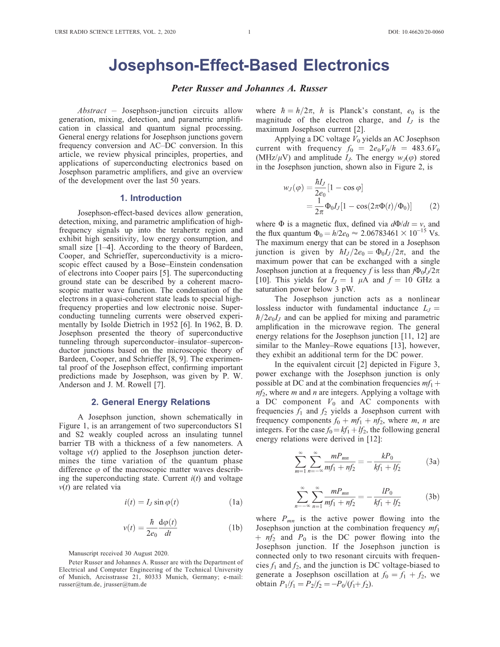 Josephson-Effect-Based Electronics Peter Russer and Johannes A