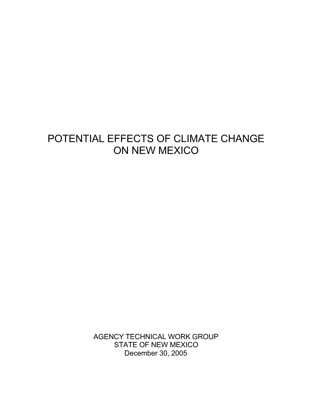 Potential Effects of Climate Change on New Mexico