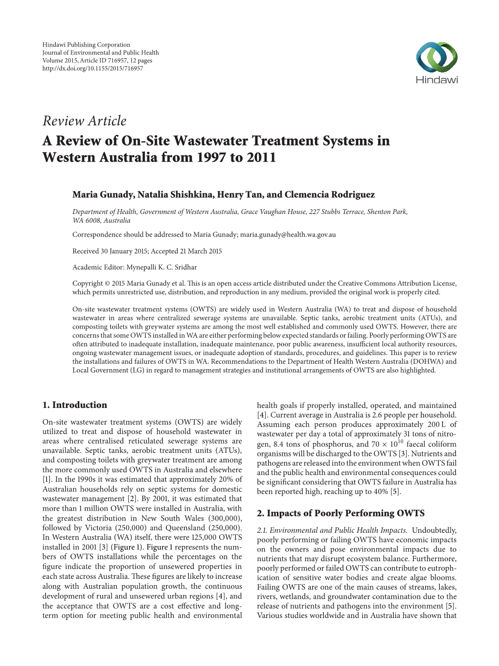 A Review of On-Site Wastewater Treatment Systems in Western Australia from 1997 to 2011