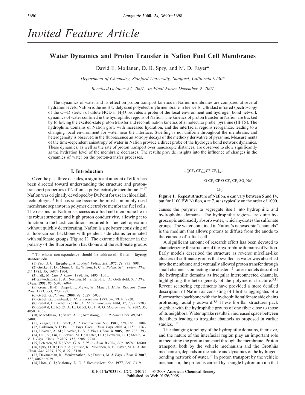 Water Dynamics and Proton Transfer in Nafion Fuel Cell Membranes