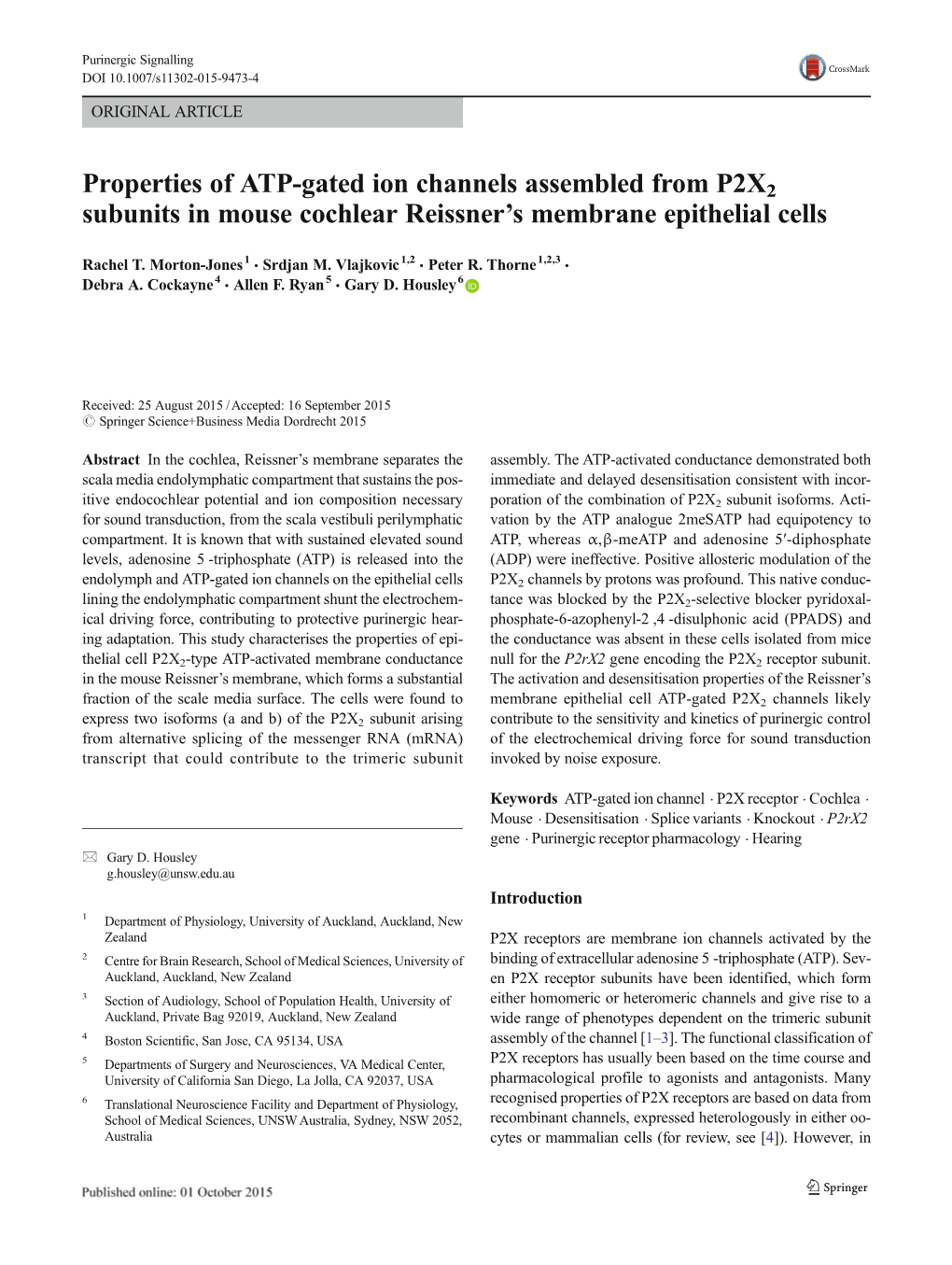 Properties of ATP-Gated Ion Channels Assembled from P2X2 Subunits in Mouse Cochlear Reissner’S Membrane Epithelial Cells