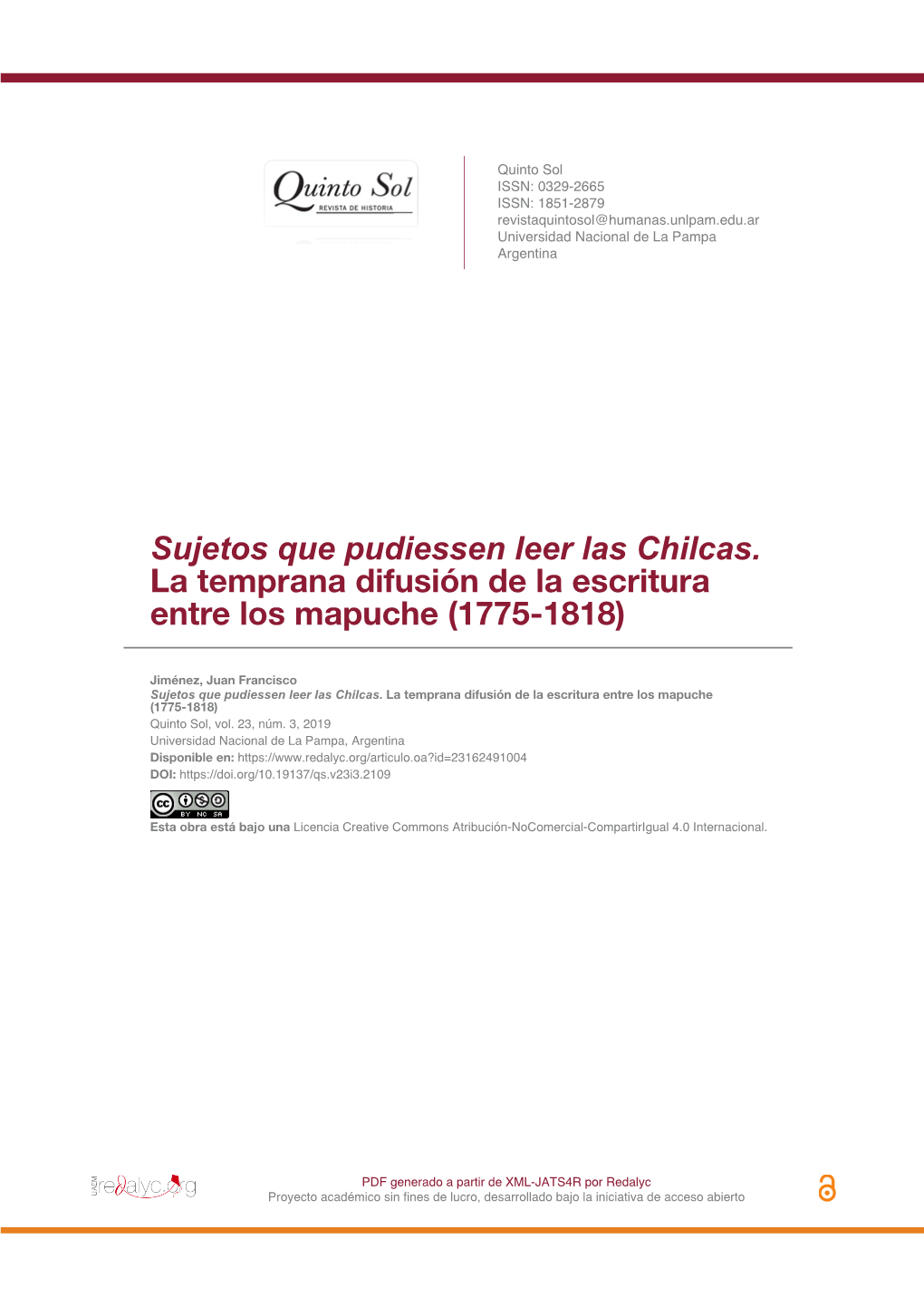 Sujetos Que Pudiessen Leer Las Chilcas. La Temprana Difusión De La Escritura Entre Los Mapuche (1775-1818)