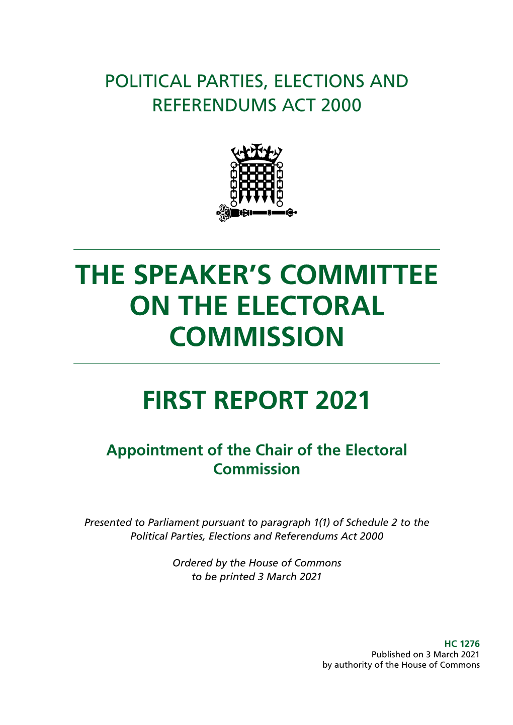 Appointment of the Chair of the Electoral Commission
