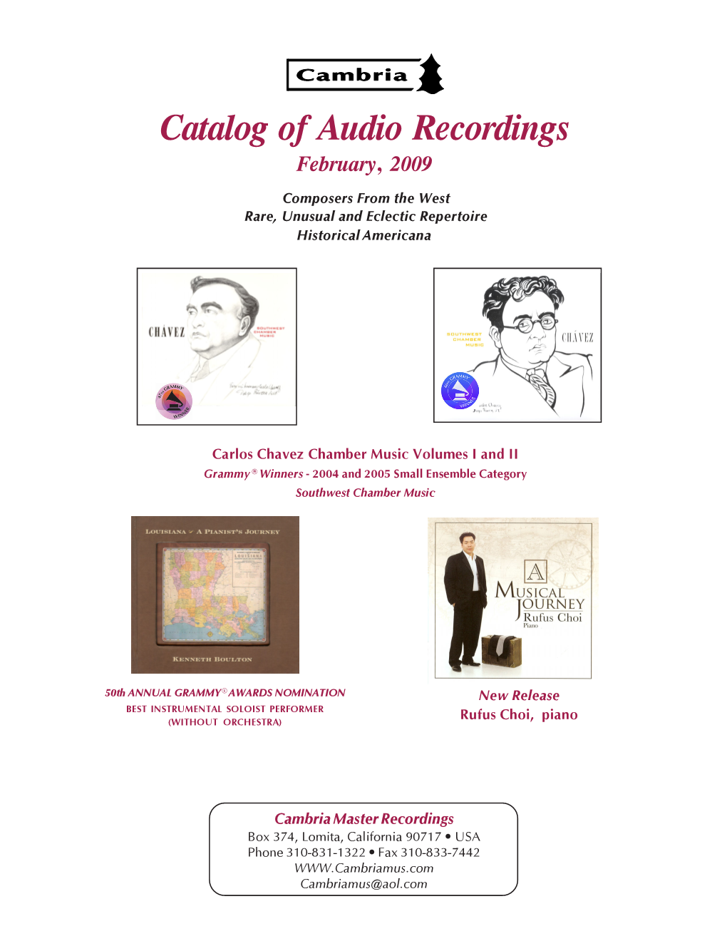 Catalog of Audio Recordings February, 2009