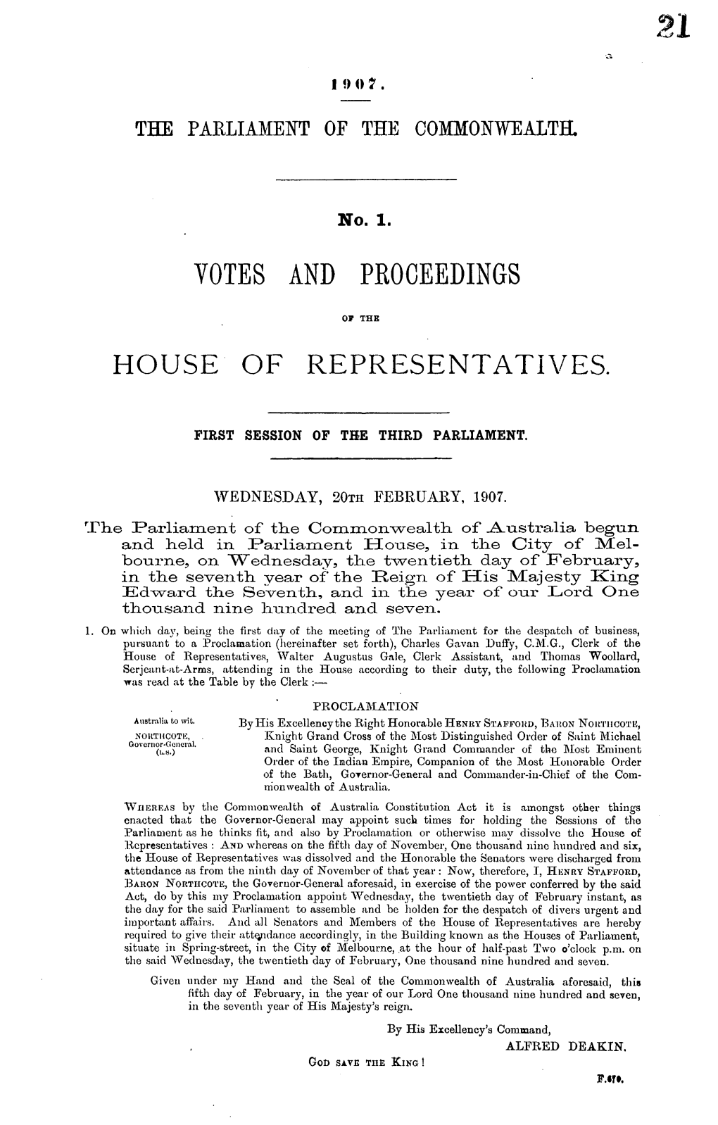 Votes and Proceedings House of Representatives