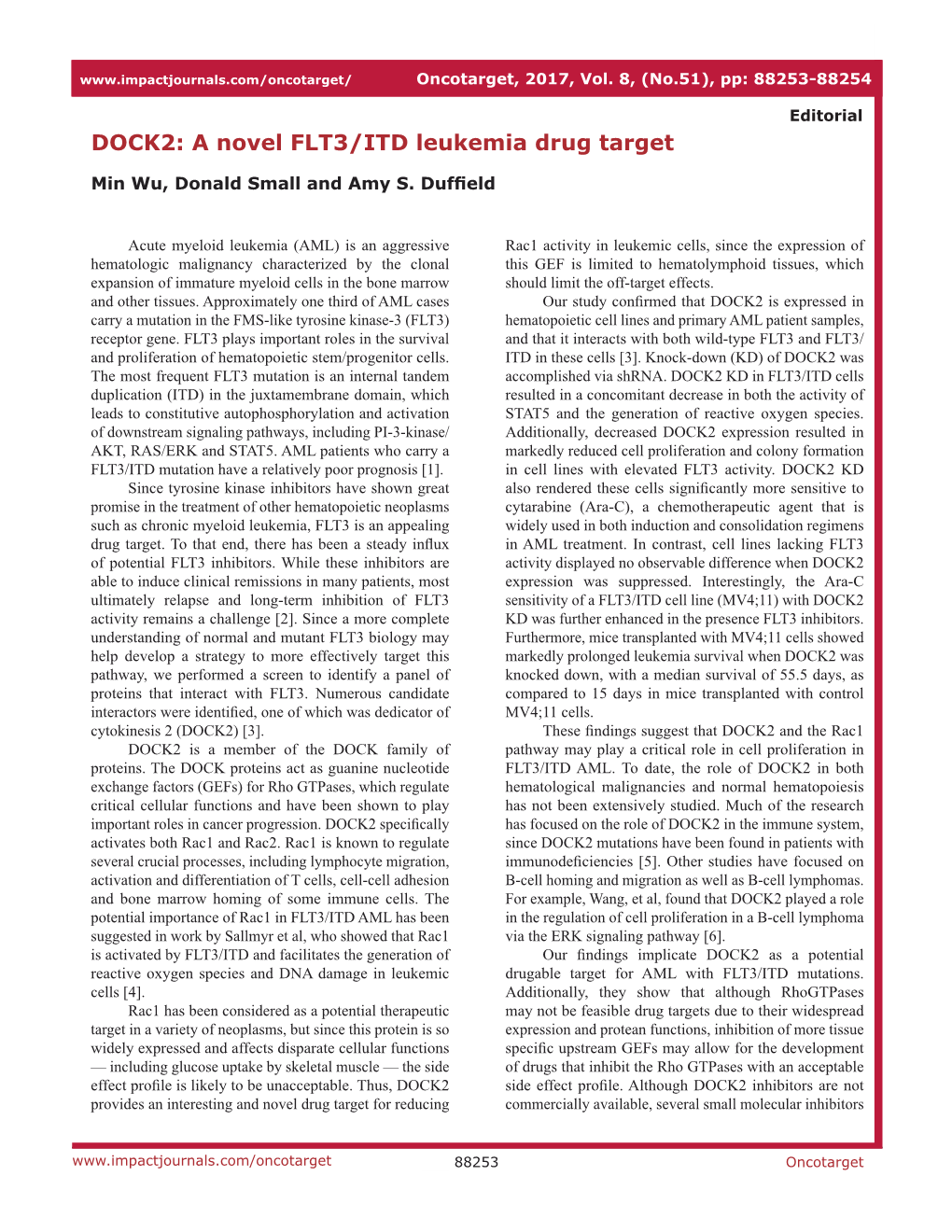 DOCK2: a Novel FLT3/ITD Leukemia Drug Target