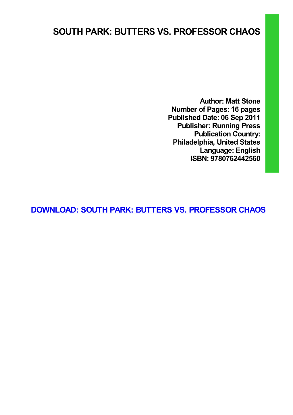 South Park: Butters Vs. Professor Chaos Kindle