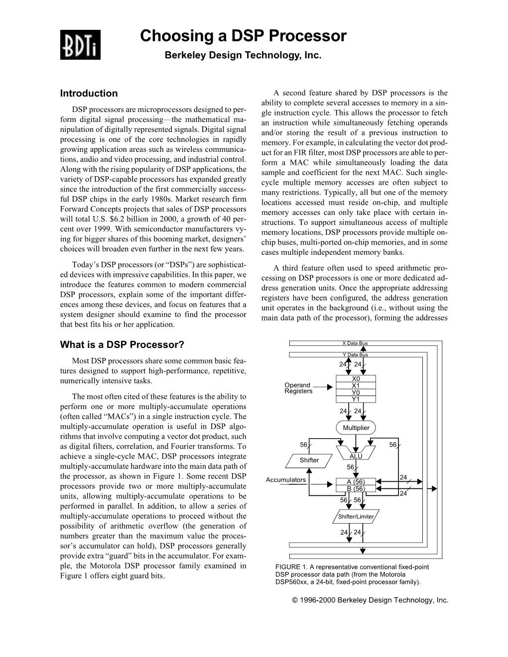 Choosing a DSP Processor Berkeley Design Technology, Inc