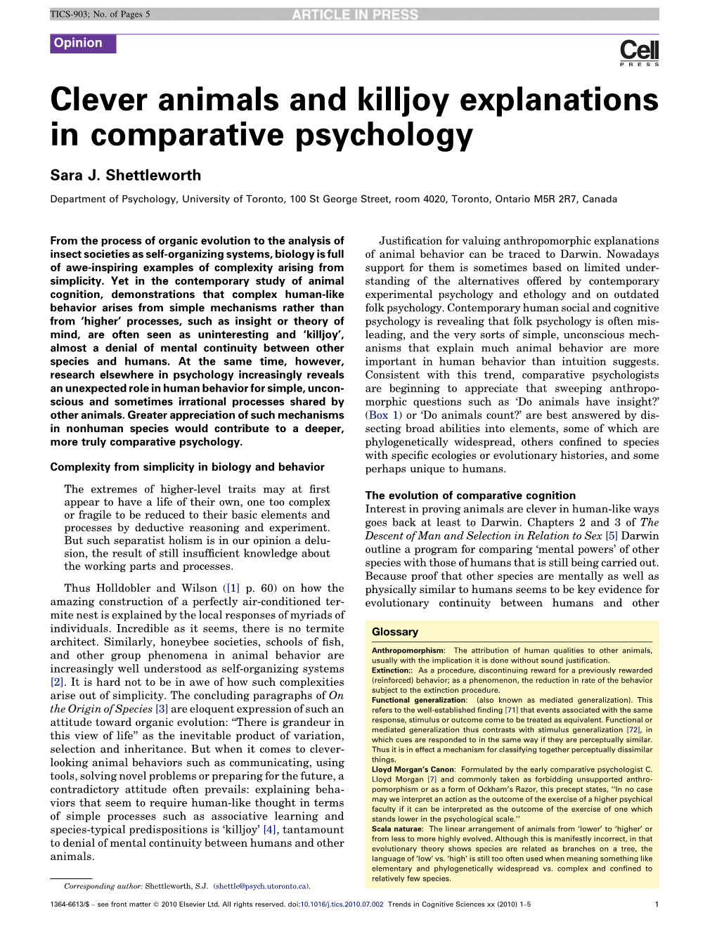 Clever Animals and Killjoy Explanations in Comparative Psychology