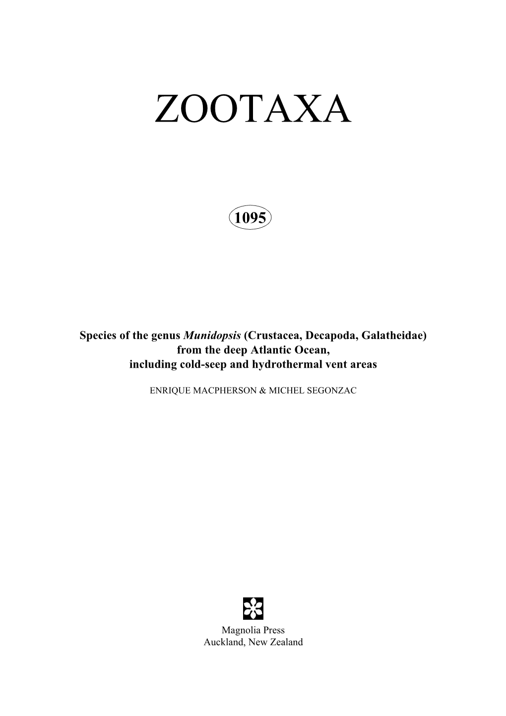 Zootaxa, Munidopsis