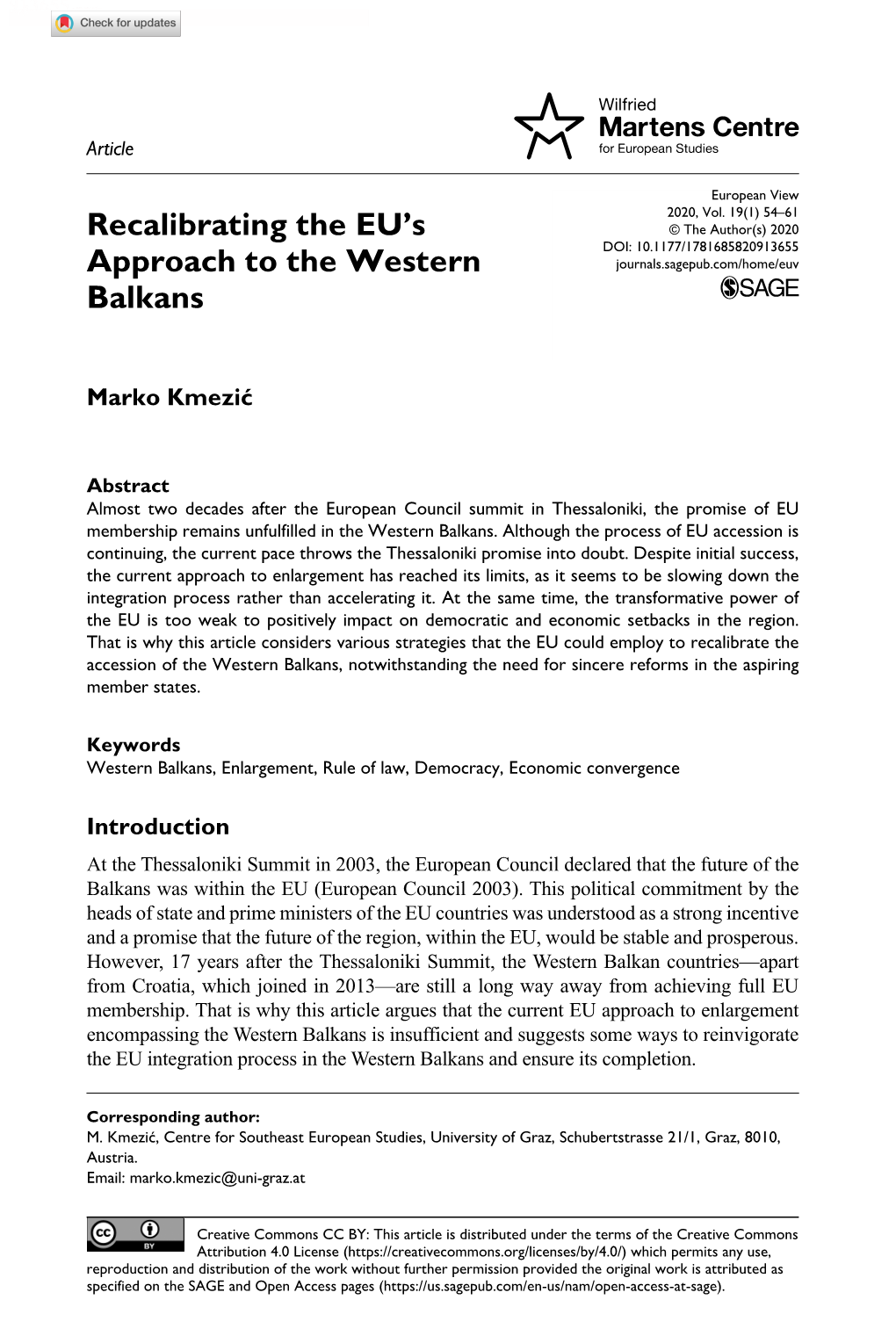 Recalibrating the EU's Approach to the Western Balkans