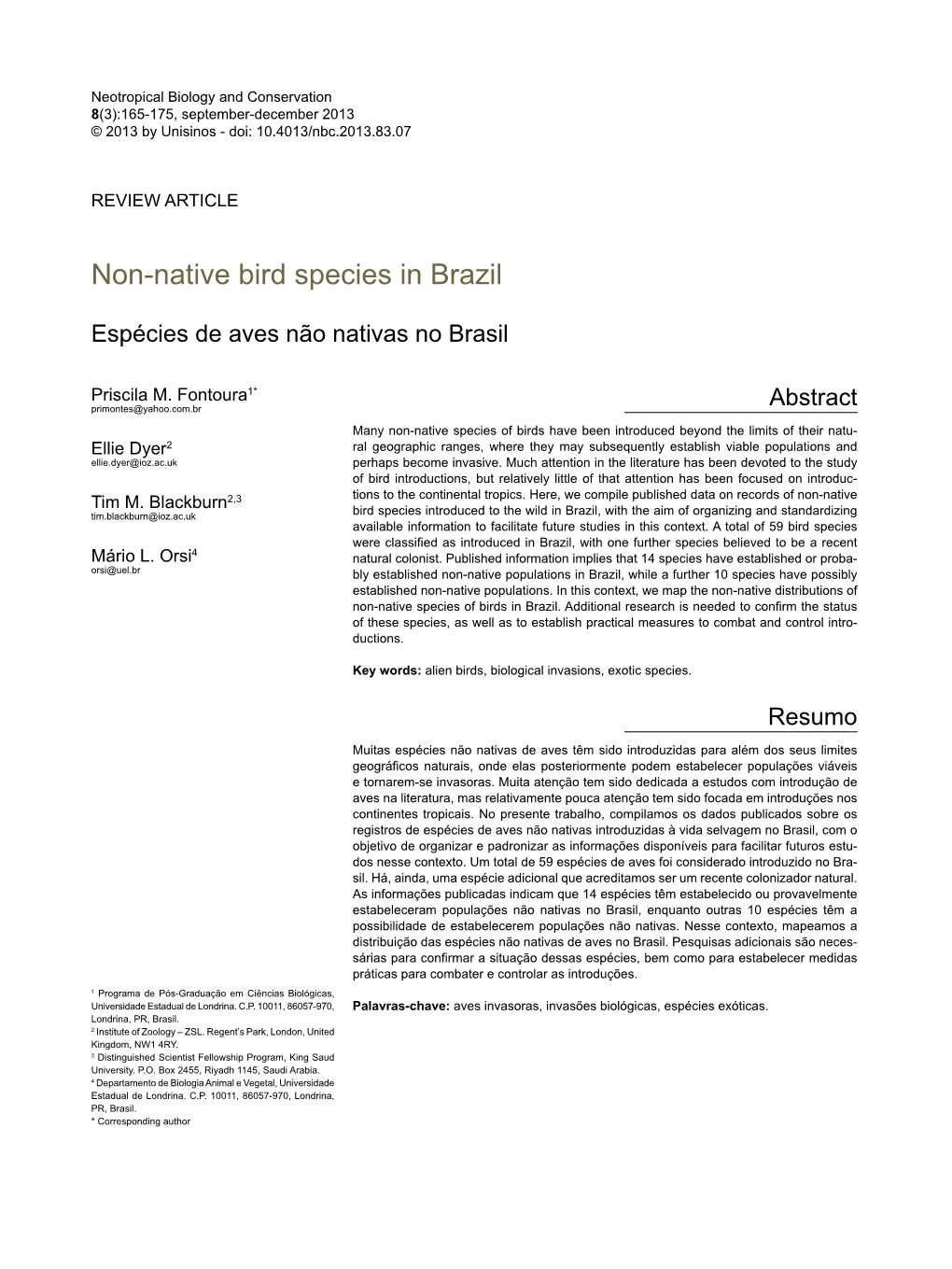 Non-Native Bird Species in Brazil