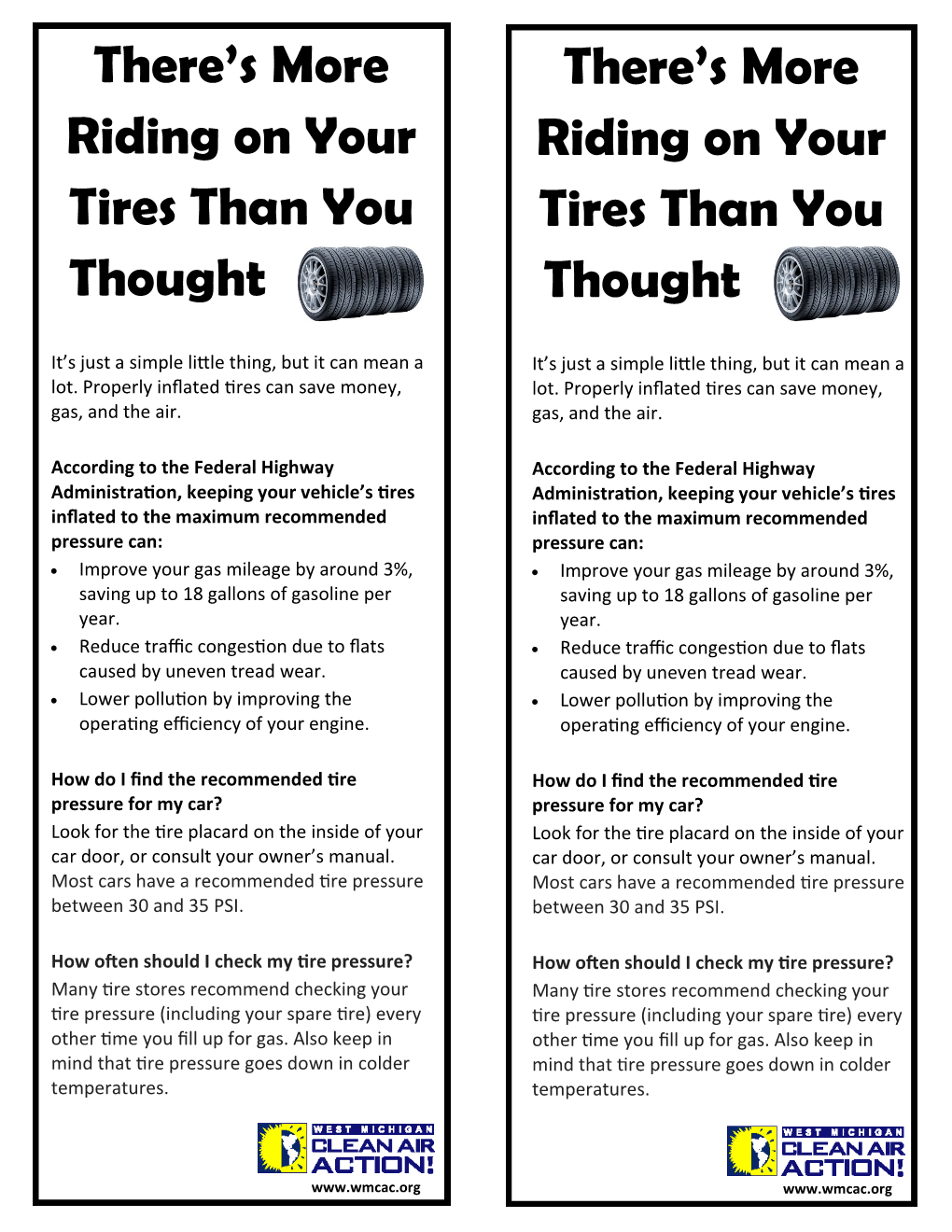 Tire Pressure Tip Cards