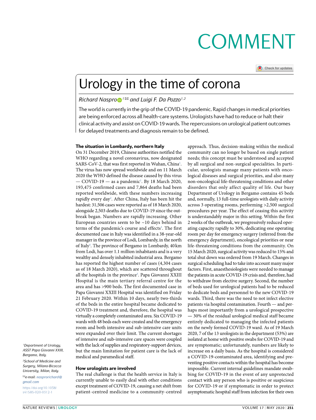 Urology in the Time of Corona