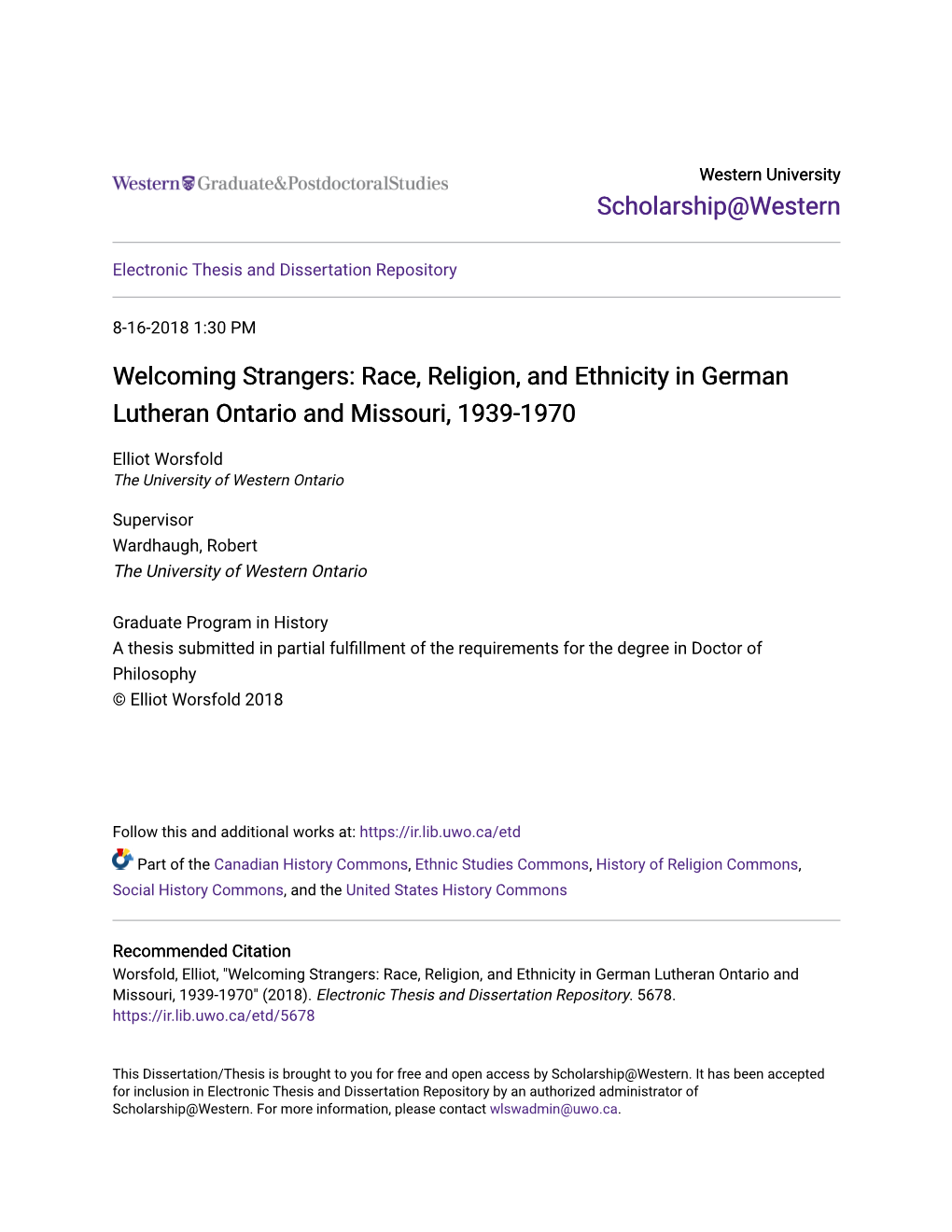 Race, Religion, and Ethnicity in German Lutheran Ontario and Missouri, 1939-1970