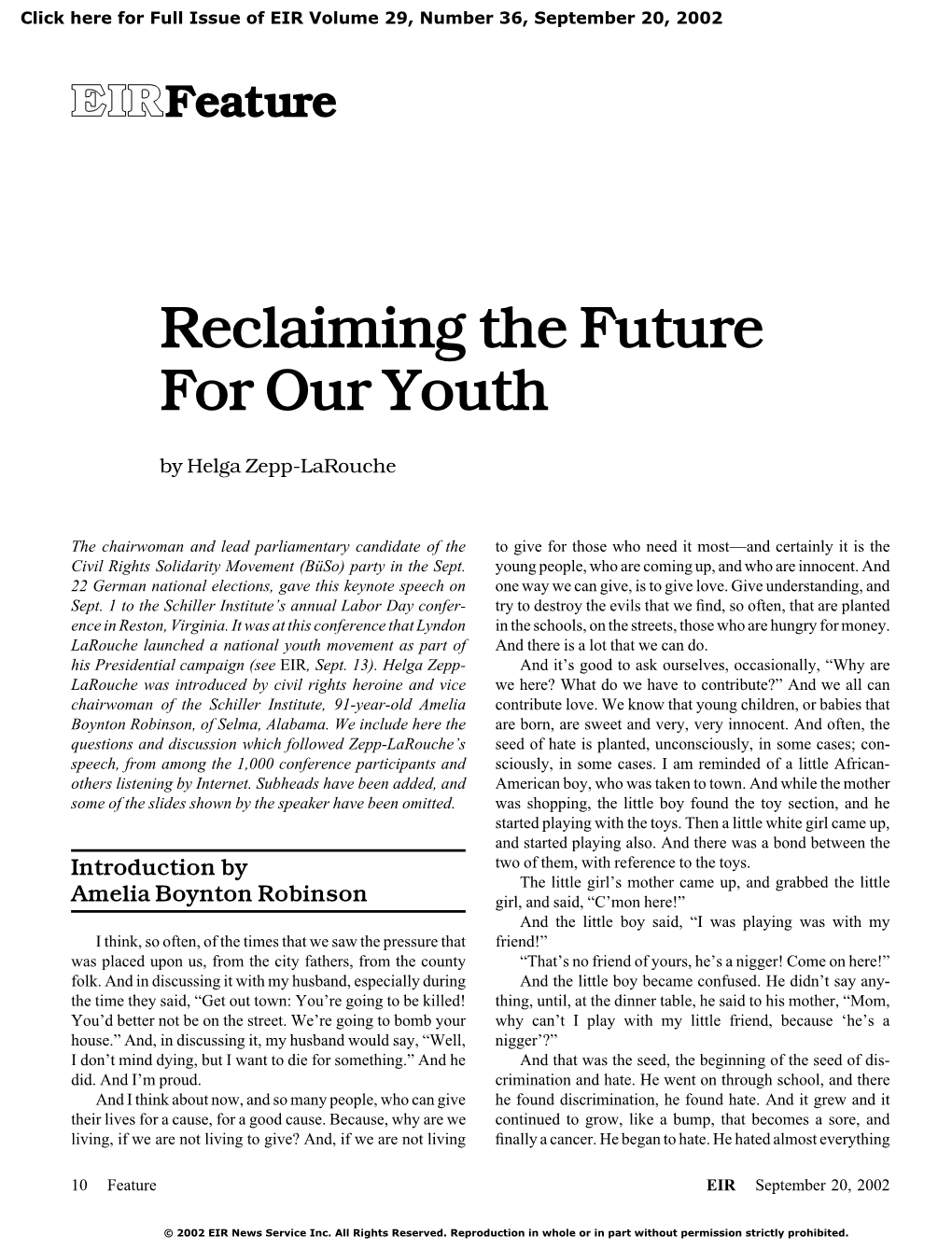 Reclaiming the Future for Our Youth