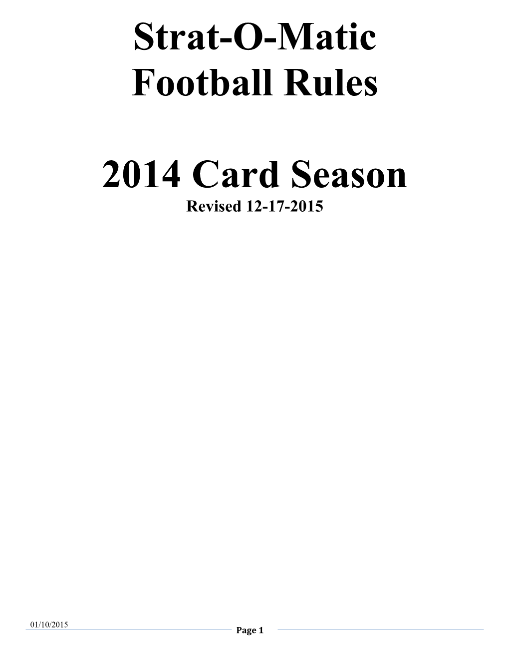 Strat-O-Matic Football Rules