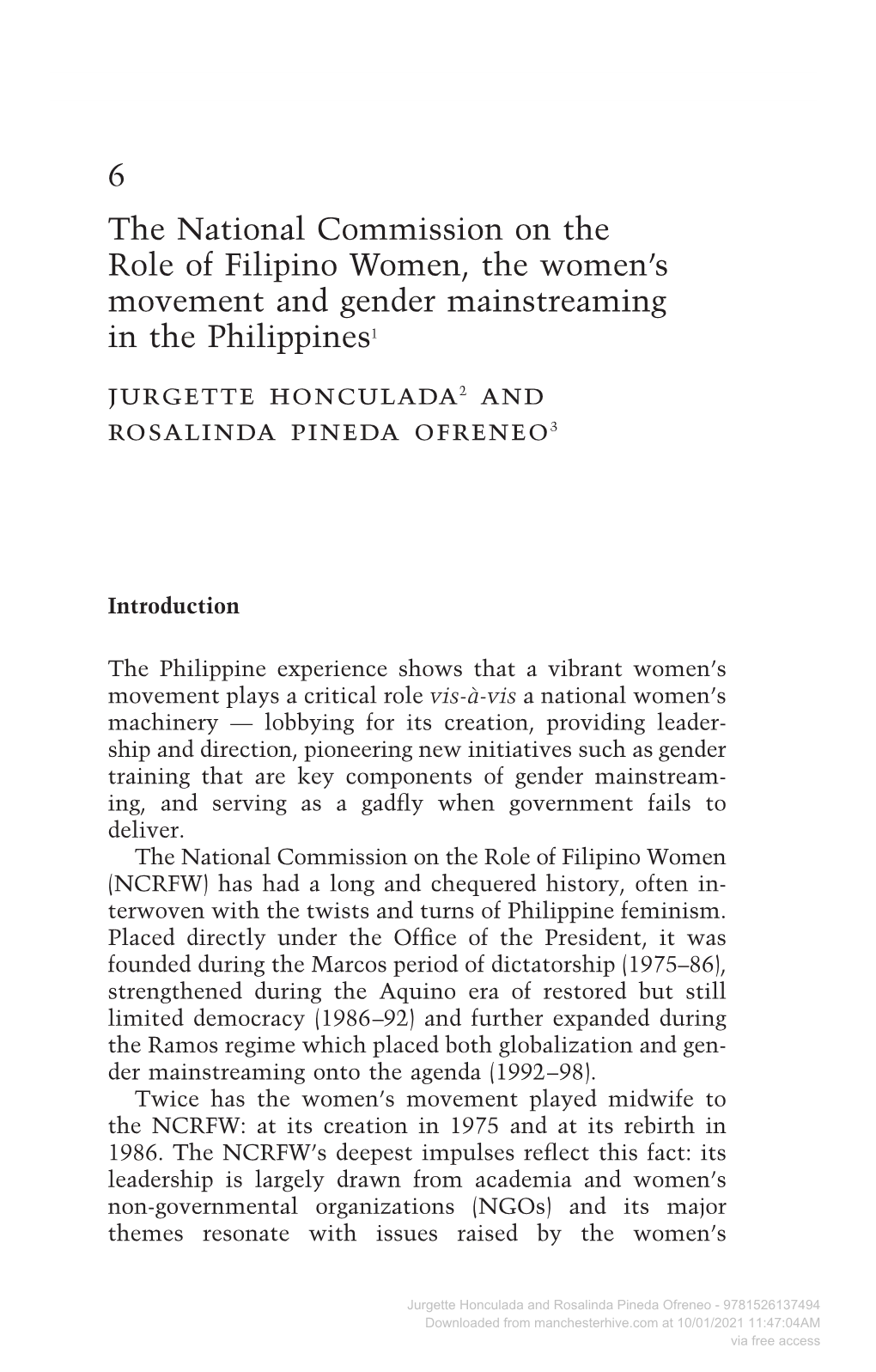 6 the National Commission on the Role of Filipino Women, The