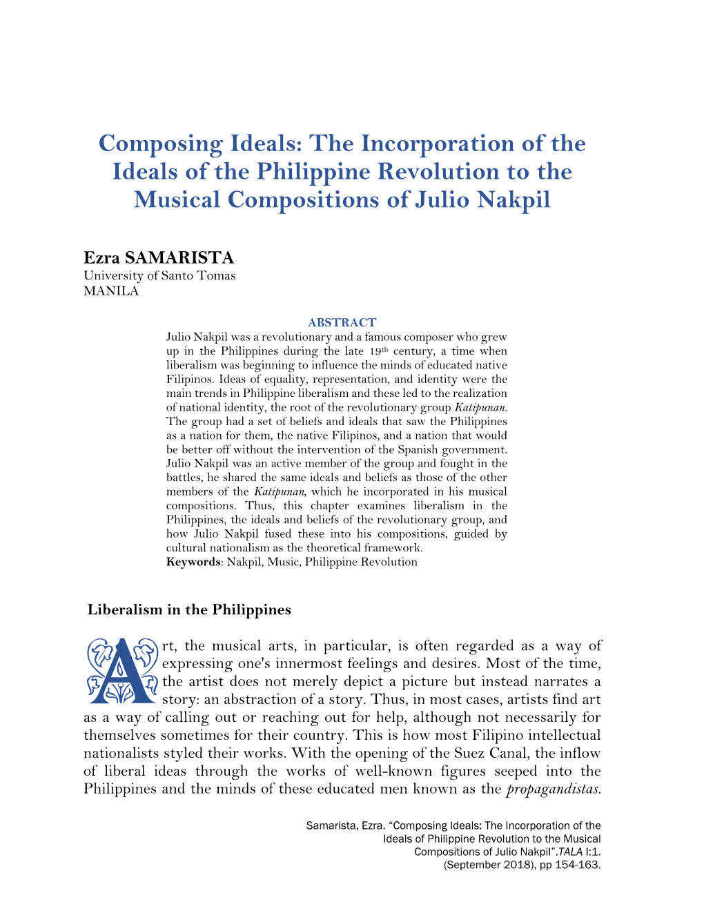 The Incorporation of the Ideals of the Philippine Revolution to the Musical Compositions of Julio Nakpil