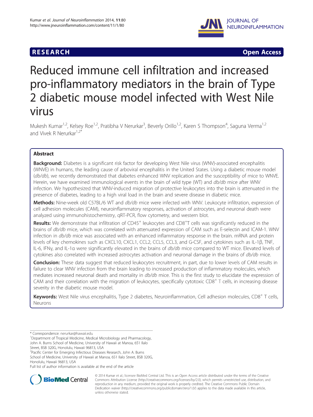 Reduced Immune Cell Infiltration and Increased Pro-Inflammatory