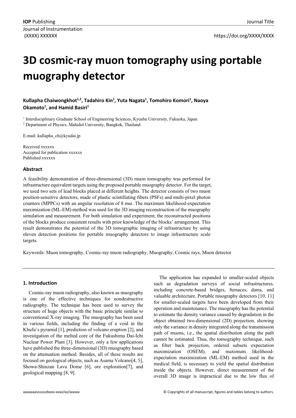 3D Cosmic-Ray Muon Tomography Using Portable Muography Detector