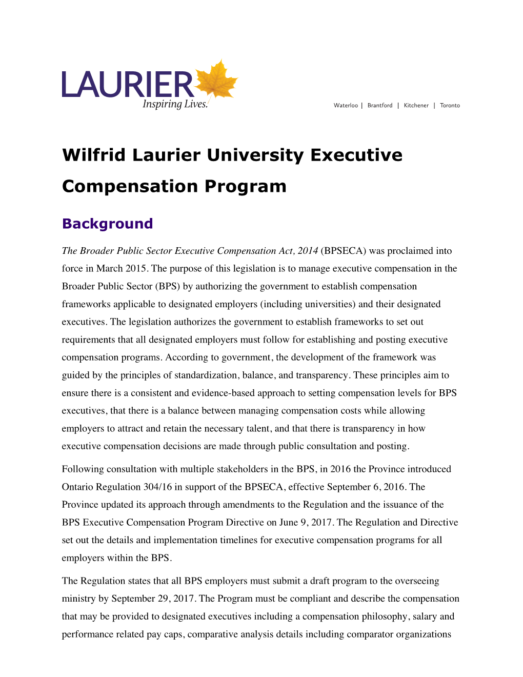 Wilfrid Laurier University Executive Compensation Program