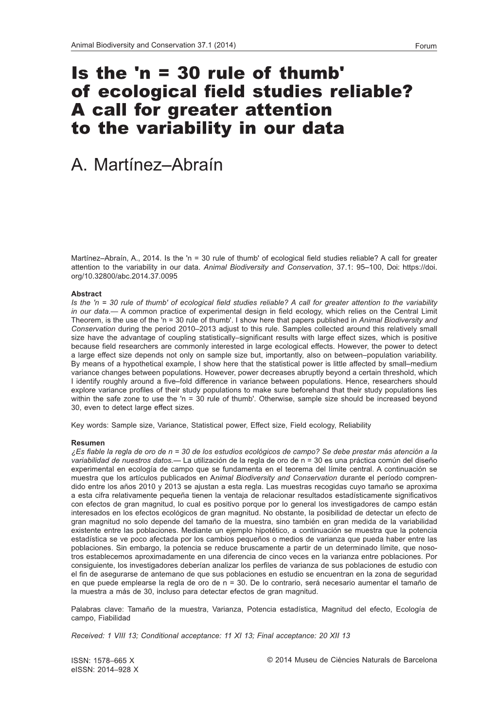 Is the 'N = 30 Rule of Thumb' of Ecological Field Studies Reliable? a Call for Greater Attention to the Variability in Our Data