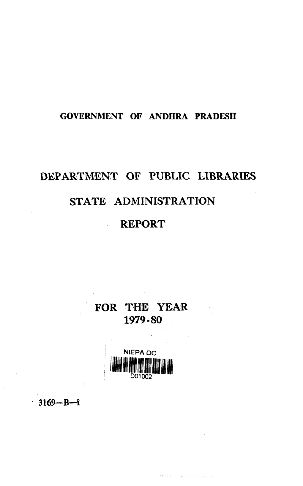 Department of Public Libraries State Administration Report for the Year