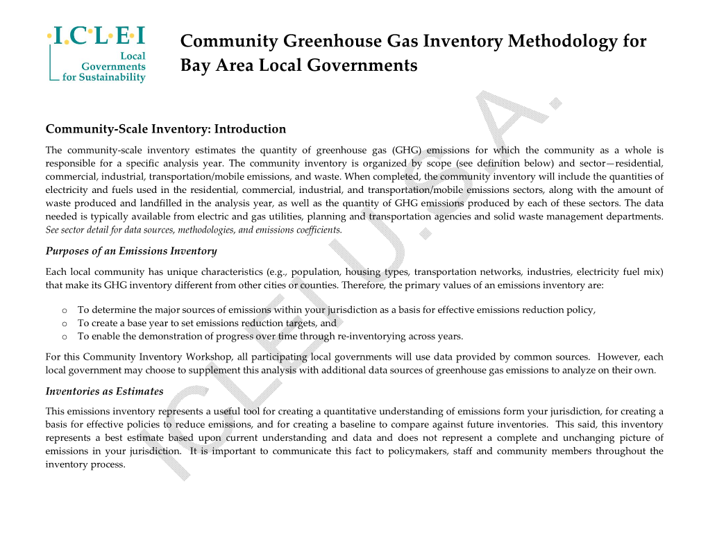 Community Greenhouse Gas Inventory Methodology for Bay Area Local Governments