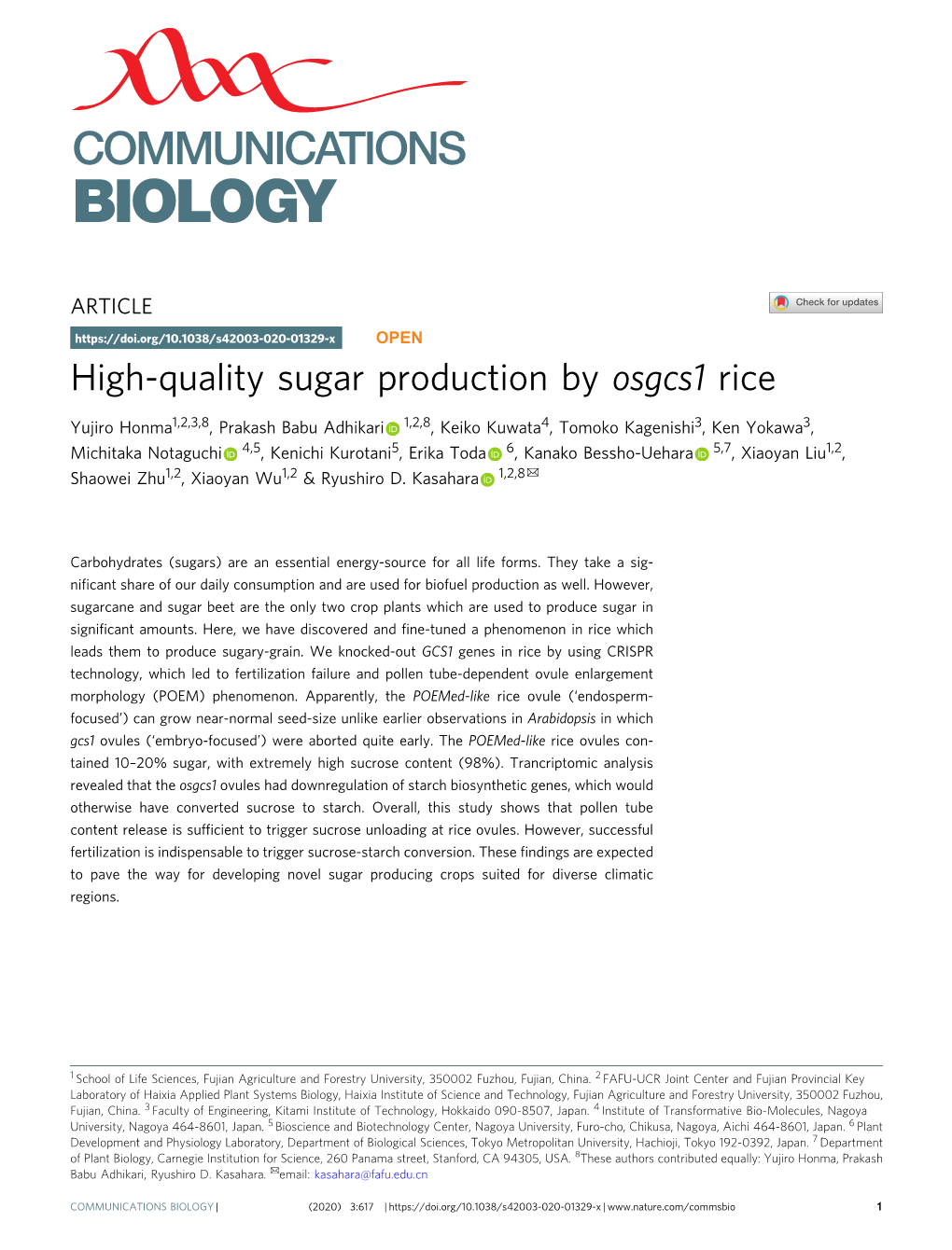 High-Quality Sugar Production by Osgcs1 Rice