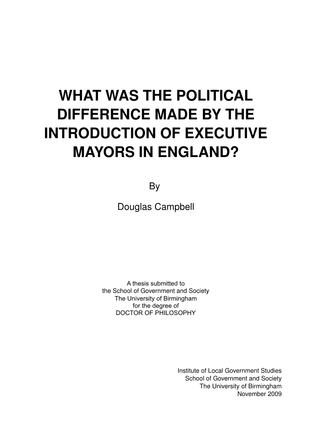What Was the Political Difference Made by the Introduction of Executive Mayors in England?