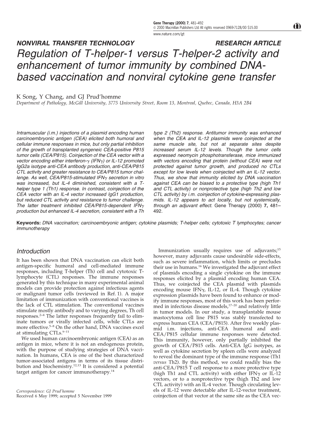 Based Vaccination and Nonviral Cytokine Gene Transfer