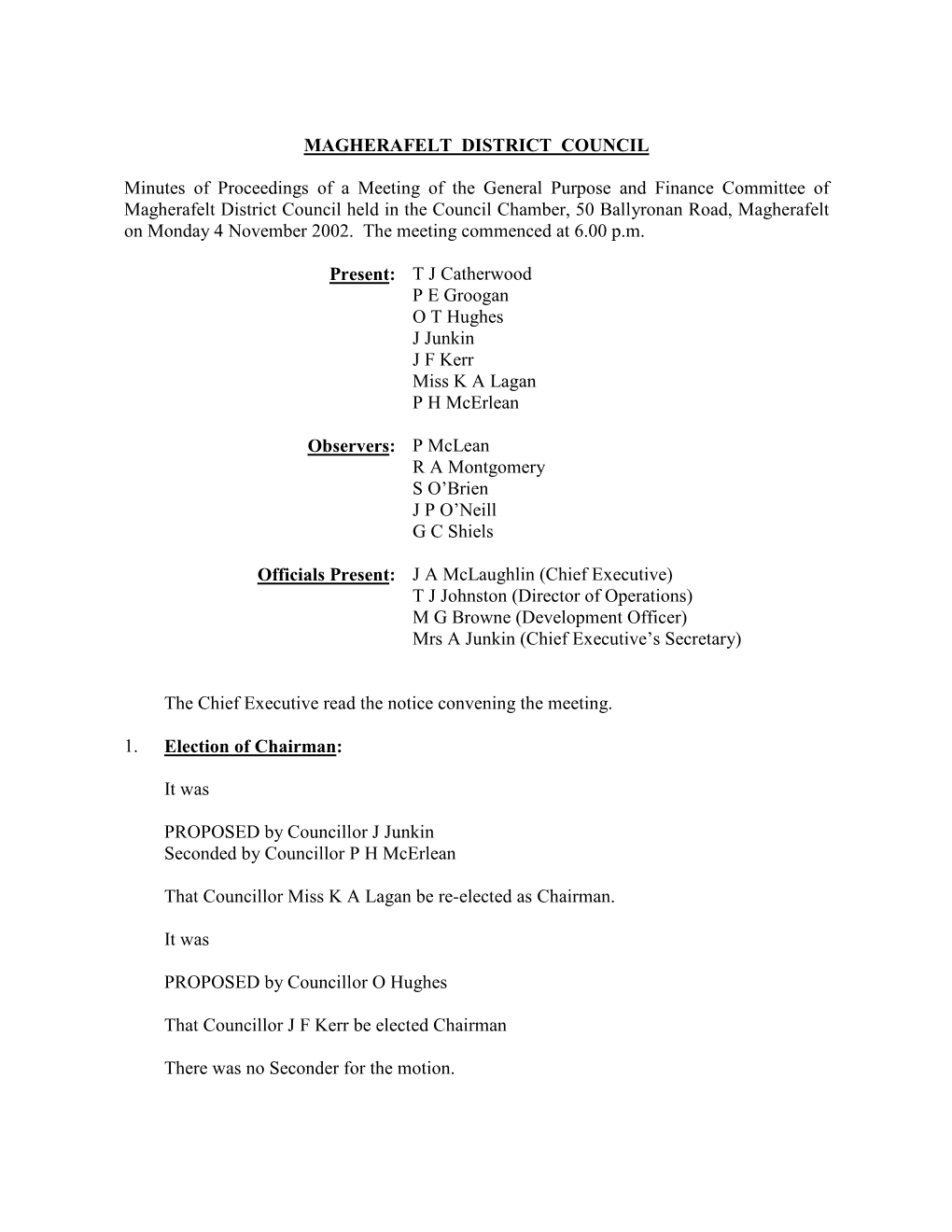 MAGHERAFELT DISTRICT COUNCIL Minutes of Proceedings of A