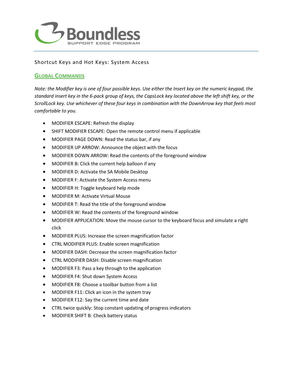 Shortcut Keys and Hot Keys: System Access