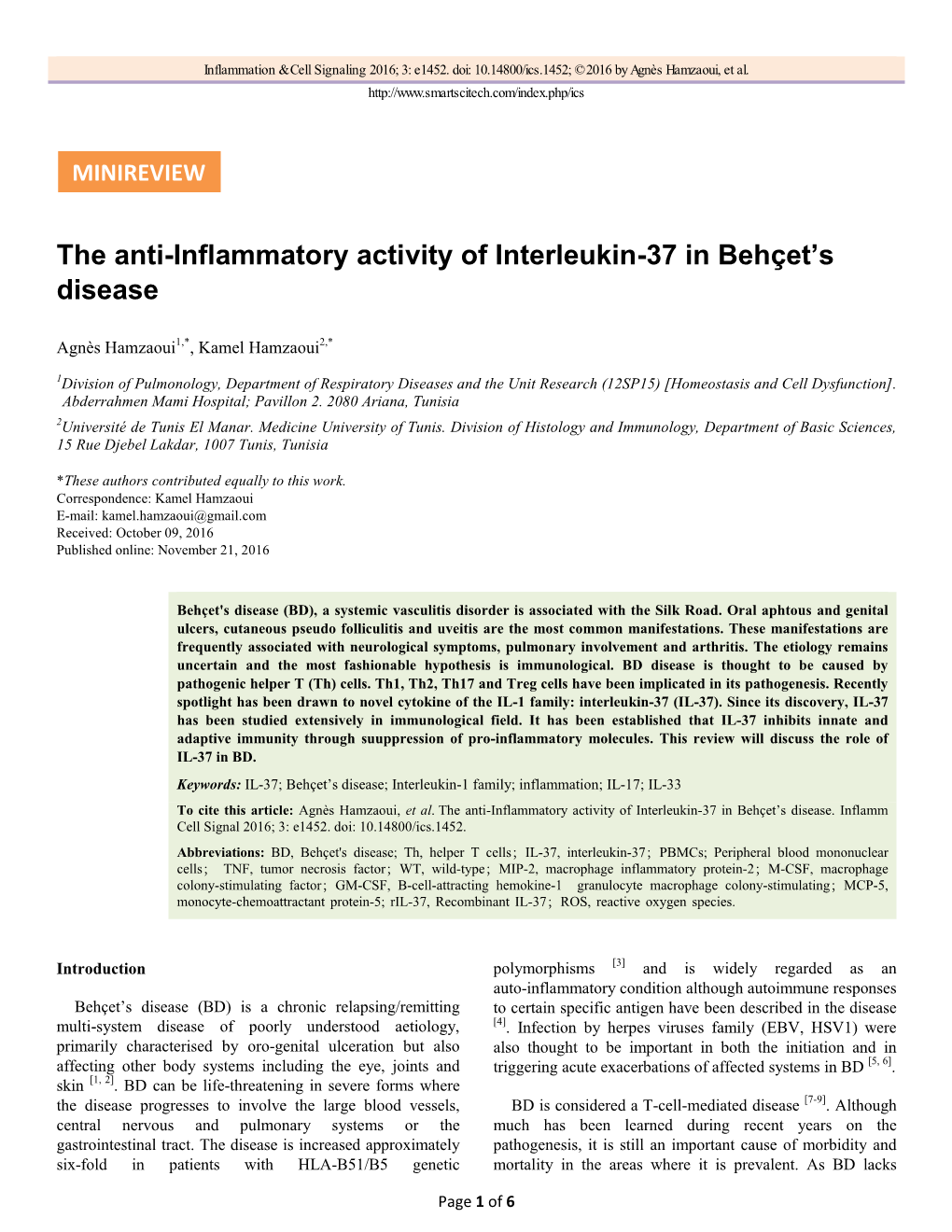 The Anti-Inflammatory Activity of Interleukin-37 in Behçet's Disease