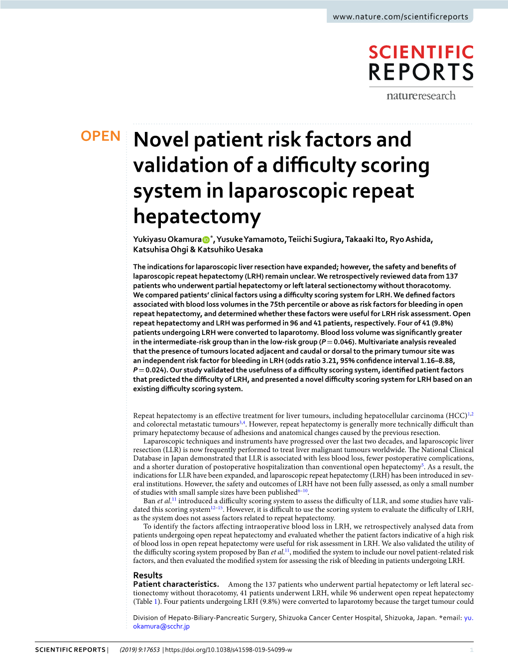 Novel Patient Risk Factors and Validation of a Difficulty Scoring